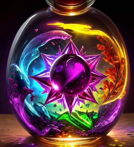 flowers roses, a glass bottle with a purple liquid inside of it, painting of one health potion, world of warcraft spell icon, fantasy game spell icon, lightning mage spell icon, magic spell icon, league of legends inventory item, potion, fantasy game spell symbol, <lora:Evera:1.9>