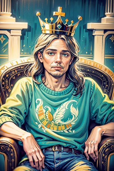 <lora:chalklora:1>chalk_drawing ,(1man,  old  male:1.2), wise,  hazel eyes, graying hair, side-swept fringe,
portrait, character focus, looking up, solo, half shot, detailed background, detailed face, royal  monarch,   sitting on throne,  throne room background, symmetrical composition, sidelighting, cinematic atmosphere,   royal crown,