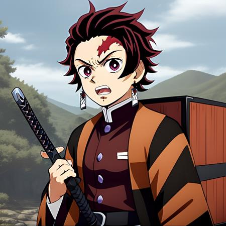 <lora:kamado_tanjirou:0.65> 1 boy,kamado_tanjirou, sword, angry, blood on the face