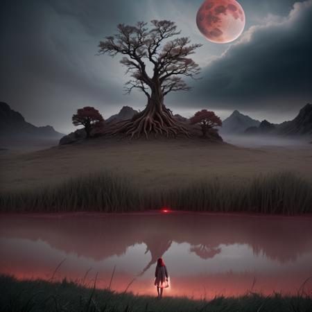professional 3d model (masterpiece, best quality:1.4), cinematic light, colorful, high contrast, mountain, grass, tree, night, (horror (theme):1.2), (mon(masterpiece, best quality:1.4), (captivating digital art), cinematic lighting, colorful, high contrast, eerie mountain landscape, lush grass, twisted trees, night scene, (horror theme:1.2), (menacing monster:1.2) lurking in shadows, dark atmosphere, blood rain pouring down, blood-red river flowing, haunting blood moon in the sky, chilling and intense visual experiencester:1.2), dark, blood rain, blood river, blood moon)<lora:blindbox_v1_mix:1>, octane render, highly detailed, volumetric, dramatic lighting, (Studio ghibli style, Art by Hayao Miyazaki:1.2), Anime Style, Manga Style, Hand drawn, cinematic, Sharp focus, humorous illustration, big depth of field, Masterpiece, concept art, trending on artstation, Vivid colors, Simplified style, trending on ArtStation, trending on CGSociety, Intricate, Vibrant colors, Soft Shading, Simplistic Features, Sharp Angles, Playful