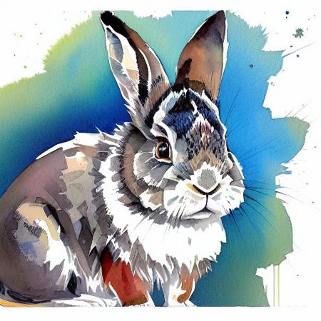 a watercolor painting with a white background a rabbit