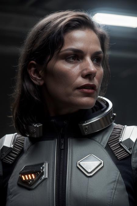 photo of lindafiorentino woman (wearing as a space cop:1.2) , (rim lighting:1.3), detailed face  , sharp details, (8k uhd) RAW proffesional photo , masterpiece, realistic, realism,  high contrast, digital art trending on Artstation 8k HD high definition detailed realistic, detailed,  hyper detailed, best quality, ultra high res,  high resolution, detailed,ultra  sharp ,  rich colors, hyper realistic, lifelike texture, dramatic lighting, unreal engine, trending on artstation     <lora:lindafiorentino:1>