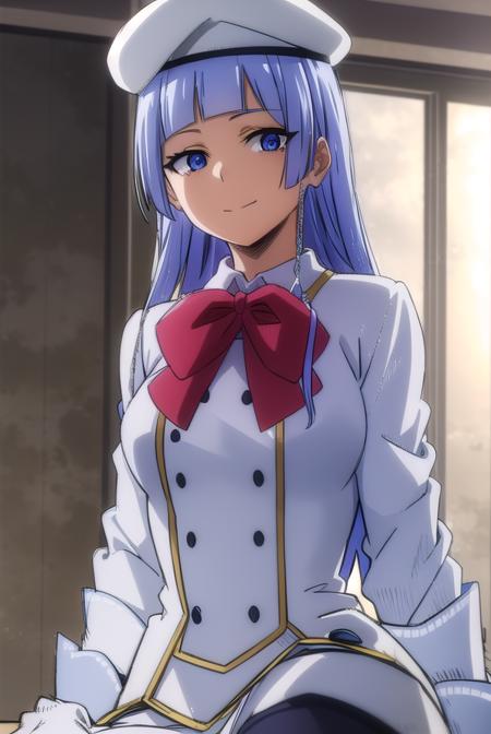 saikointelli, <lora:saiko intelli s3-lora-nochekaiser:1>,
saiko intelli, long hair, bangs, blunt bangs, blue eyes, blue hair, smile,
BREAK gloves, long sleeves, hat, bow, pantyhose, boots, white gloves, bowtie, red bow, beret, white headwear, knee boots, monocle,
BREAK indoors, classroom,
BREAK looking at viewer,
BREAK <lyco:GoodHands-beta2:1>, (masterpiece:1.2), best quality, high resolution, unity 8k wallpaper, (illustration:0.8), (beautiful detailed eyes:1.6), extremely detailed face, perfect lighting, extremely detailed CG, (perfect hands, perfect anatomy),