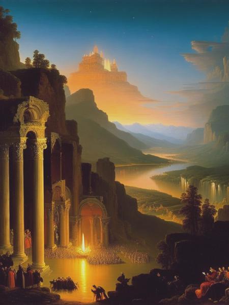 <lyco:ThomasCole:1.0> candlemass , nightfall , oil painting by Thomas Cole