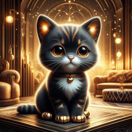 digital painting of a modern edge cute kitty entirely made of retro sophistication texture, whimsical and magical atmosphere, soft lighting, highly detailed and stylized, concept art for a vintage charm-themed universe