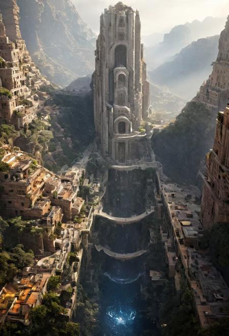 POV view , DOF,
(Ancient civilization, Alien Prometheus movie scene, dune movie scene:1.5), (The colonial city of the future, in the mist-filled Grand Canyon, on an unknown Earth-like planet, 2 moon on sky, Spaceship flight connects colonies, waterfulls:1.3), (Machu Picchu, a mountain settlement, incredibly spectacular:1.2), (Mario Botta:1.3), (avant-garde, future, reality, science fiction, photorealistic), (modern architecture:1.2), White limestone with black granite, fountain, waterfall, landmark, square, path, narrow street,
(Large Files, Ultra Realistic, 8K, 16k, FHD, HD, VFX, Perfect, Photography, composition, Architecture Sales Photography, Architecture Competition, Ultra High Resolution, Cinematography, High Resolution Image:1.1), (dramatic lighting, direct sunlight, ray tracing, clear shadow:1.2),  (real landscape:1.1), (blurred background:1.0), (urban background, more_details) ,
great lighting, clear, hillscastel, <stardeaf-cold-arc>, xtower, industrialbuilding