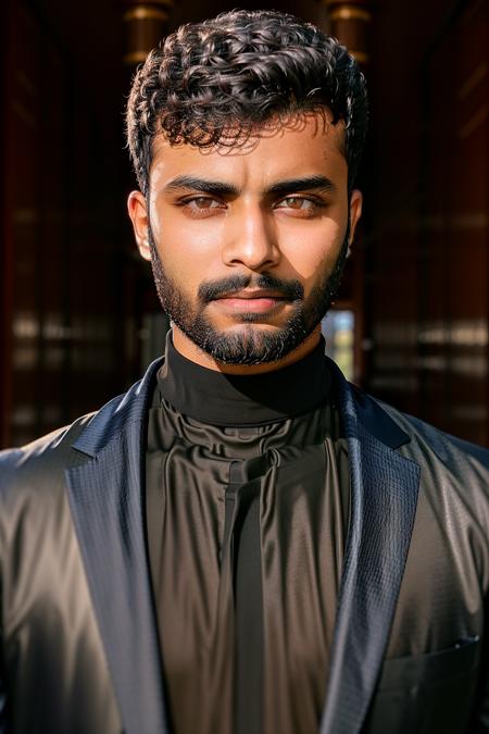 A stunning intricate full color portrait of (SheeroA man:1), Pakistani, brown skin, 
wearing a black turtleneck,
epic character composition, perfect eyes,
by ilya kuvshinov, alessio albi, nina masic,
sharp focus, natural lighting, subsurface scattering, f2, 35mm, film grain <lora:SheeroAv3:0.99>