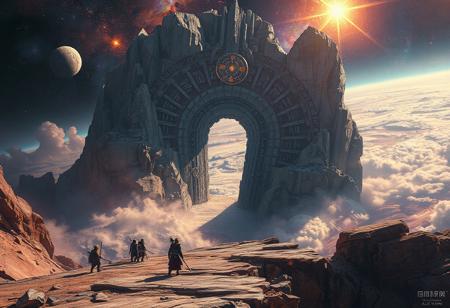 On the edge of a shattered sky continent, a squad of skyfarers discovers an impossible gate carved from crystal and bone, suspended in space over a swirling galactic void—ancient runes flare to life as they step forward.
Style: Leon Tukker × Alex Ross — ultra-epic scale, vibrant cosmic lighting, sharp sci-fi realism meets mythic grandeur.