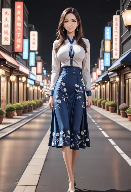 D040 Blue Floral Maxi Skirt