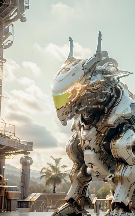 cinematic film still ((bright neon colors)), (top-quality, 8K, masterpiece:1.3) A photo of a sleek, humanoid robot, playing a musical instrument, wearing a stylish jacket, on a modern stage taken with a prime lens highly detailed, detailed skin, dramatic spotlighting <lora:IvoryGoldAIv2:1> ivory gold <lora:Niji:1> mecha . shallow depth of field, vignette, highly detailed, high budget, bokeh, cinemascope, moody, epic, gorgeous, film grain, grainy