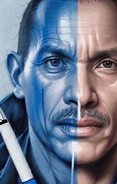 a professional painting of canetaazul, (holding a blue pen:1.5), beautiful bone structure, symmetrical facial features, intricate, elegant, digital painting, concept art, smooth, sharp focus, illustration, from Metal Gear, by Ruan Jia and Mandy Jurgens and Greg Rutkowski and Artgerm and William-Adolphe Bouguerea