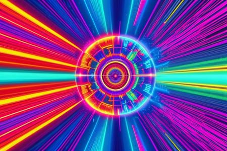 psychedelic style 3d style anime artwork, Experience a mesmerising raypunk person, vignette rendered through a glitch art abstraction, captured from a sweeping overhead view, bathed in hypnotising volumetric lighting - a visual delight reminiscent of retro-futurism and digital dissonance, . vibrant colors, swirling patterns, abstract forms, surreal, trippy,