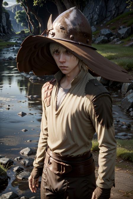 ColeDA, male focus, 1boy, solo, hat, helmet, river, outdoors, realistic, grass, upper body, witch hat
<lora:epi_noiseoffset2:1>,   <lora:ColeDA:0.7>