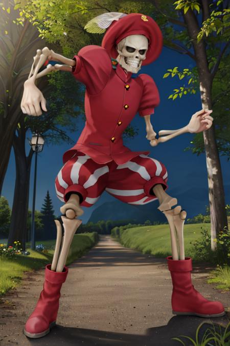 davidsmt, skeleton, shorts, puffy sleeves, boots, beret, no humans, 