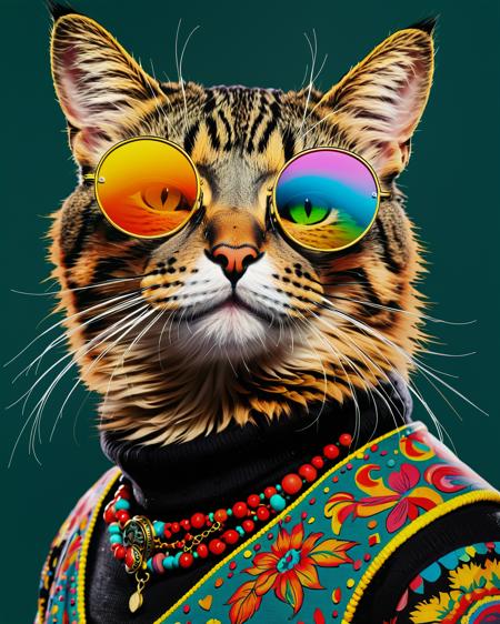 ((((masterpiece)), photographic)), professional detailed portrait, ultra high detail, sharp, insanely detailed, 




a hippy cat head, wearing small round sunglasses, print ready vector t-shirt design,side view,sticker dark black background, professional vector, high detail, t-shirt design, graffiti,vibrant, Use only all shades of magenta, teal blue, light yellow orange, the colors of spring greens, 






<lora:xl_more_art-full_v1:0.3>, 
<lora:AetherPunkAIv2:0.9>, aetherpunkai, 
<lora:WowifierXL-V2:1.2>, <lora:orangeblack:1.2>, <lora:ReaLora:0.7>, 
<lora:RMSDXL_Enhance:3>, 
<lora:RMSDXL_Photo:0.8>, 
<lora:psychedelicai-SDXL-V2-000008:1>, 
<lora:EnvyBetterHiresFixXL01:0:hr=1>,  
<lora:add-detail-xl:1.5>, 
<lora:DetailedEyes_V3:1.2>, 
<lora:PerfectEyesXL:1.0>,
<lora:mjv6:0.8>
