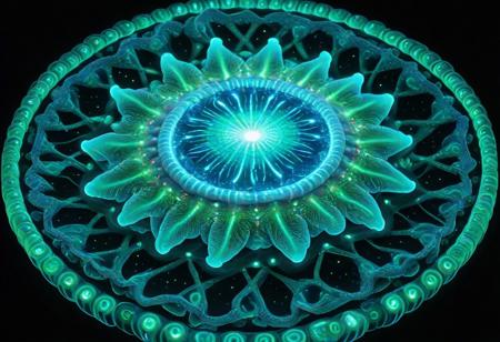 bioluminescent
coral,
 reflection, 
 radiant, star 
black background
outer space 
vibrant green double helix rings encircling t
 high-tech viral anatomy with glowing geometry,
 (((landscape)))
(alien skyscrapers)
skyscrapers
(geometric mandala)