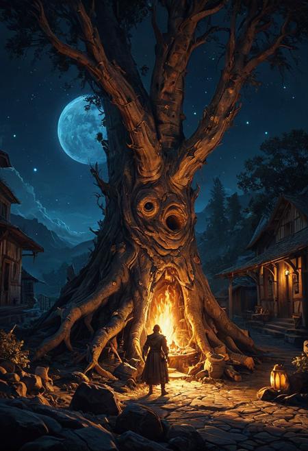 a wanderer between worlds in flowing clothes, (epic landscape:1.5),  (style Historical drawing), (style Historical painting),best quality, masterpiece, extremely detailed,  professional  art,  professional painting, an extremely delicate and beautiful, dynamic,  great lighting, perfect shading, professional shading, depth of field,   side soft light, elegant, gorgeous, highly detailed,   full shot, uncropped,   pure genious, absolutely perfect,  highly detailed, breathtaking,
image style is unreal engine with detailed Cyanotype  incluence ,, inside of tavern of a medevial town of the baroque era in the style of Terry Pratchet , blackhole and big gas giant and galaxy , beautiful light scenery, cinematic lighting, light beams , in the style of a mix between unreal engine  , Fill Light Mosaic/Pixelation and Fisheye Distortion and Swirl Bokeh , , hard contours Brian Froud and 3d render  , rossdraws global illumination and Soft Edge Lighting Mosaic/Pixelation and HDR (High Dynamic Range) and Motion Blur and Glow/Soft Focus , , fluid John Howe as ((photo raw, hdr, highres, best quality)), , at night ,a large, ancient tree with glowing runes carved into its bark, surrounded by magical light.,
<lora:psychedelic_trip:0.7> psychedelic trip,
<lora:EldritchRomanceIllustration1.3.1:0.5>,
<lora:- SDXL - vanta-black_contrast_V3.0:0.2>,
<lora:add-detail-xl:1>,
<lora:detailed_notrigger:1>,