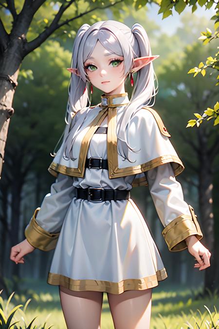 ingling green eyes,silver hair,pointy_ears,twintails