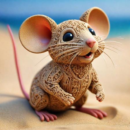 Creative image generation of a cute mouse made of sand ,beautiful:1.4), (intricate details, masterpiece, best quality:1.4),dynamic pose