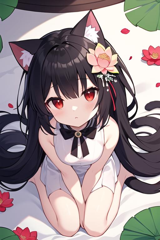 anime girl black hair red eyes neko