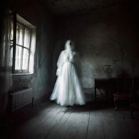 In a weathered apartment, the air is heavy with silence. Moonlight seeps through cracked windows, casting feeble rays upon desolation. Each step on creaking floorboards reverberates through the neglect-laden space. Shattered furniture, draped in dusty sheets, stands like ghosts frozen in time, and fractured mirrors distort reality.
A spectral whisper rustles through tattered curtains, revealing the apartment's untold stories. Suddenly, the air chills, and in a corner, a female ghost materializes. Her translucent form hovers, tattered garments swaying like ethereal tendrils. Hollow eyes fixate on you with an unsettling gaze.
As the ghost hovers, a chilling aura distorts the air, sending shivers through your spine. Oppressive silence is pierced by spectral moans, an unseen presence transforming the apartment into a gateway to the supernatural.
Irregular floorboard creaks respond to an otherworldly force. Shadows dance as the ghost moves through dimly lit space, once-familiar surroundings twisting into a nightmarish dreamscape.
Flickering light plays tricks, casting eerie reflections. The ghost's hovering figure defies the physical realm, creating uncanny unease. Spectral moans envelop the apartment in a haunting symphony.
In this spooky scene, the dilapidated apartment becomes a canvas for the supernatural. Dilapidation, chilling atmosphere, and the hovering female ghost merge, leaving an indelible mark of fear and unease.