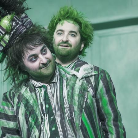 extremely realistic Portrait of Beetlejuice portrayed by Alex brightman green hair photographic realism rim lighting  deetz1