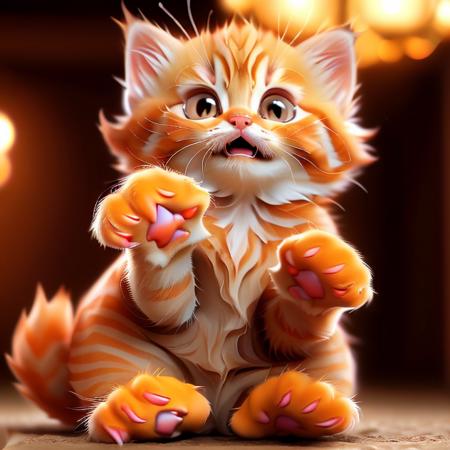 absolutely outstanding image of fyuyK4 kitten, cute paws, orange fur. <lora:fluffyCuteKittens_512_v4_LoRA_Complete_B_7030:0.9>, flawless