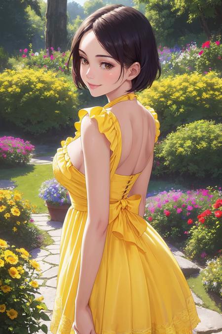 edgYSD,woman wearing a yellow sundress