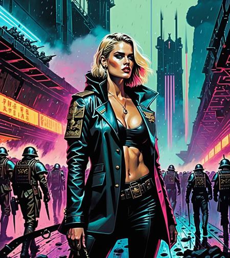 (Alice Eve,a girl with a beautiful face), nighttime, cyberpunk city, dark, raining, neon lights, ((Wearing a blazer over a hoodie)), blazer, hoodie,(cyberpunk 2077 cityscape), (), cyberpunk 2077, cyberpunk, synthwave, 1980s, futurism, brutalism, neuromancer, cinematic photo, leading a horde army, thousands of warriors, futuristic attire, future soldier, in wh40k, Warhammer 40,000, death korps of krieg, dkok, astra militarum, space marines, epic battle, only war, wearing huge pauldrons, WWI, trenches, dirt, battle,in a coal mine,climbing a rocky mountain, mount doom, volcanos in the background,art by Antoine Le Nain, art by Antoine Verney-Carron,analog, the contrast in colors and textures should be distinct highly detailed, surreal, vibrant yet slightly desaturated, faded film, desaturated, 35mm photo, grainy, vignette, vintage, Kodachrome, Lomography, stained, highly detailed, found footage,(chains:.5,leather jacket)