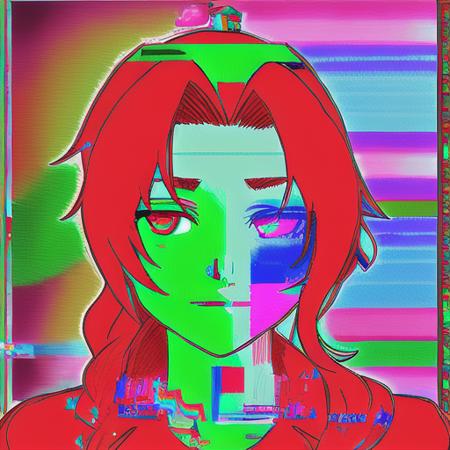 glitchcore, abstract, glitched, artefact, collage, solo, portrait, colorful, rainbow,(corneo_aerith:0.75), <lora:glitchcore-10_LORA:1>