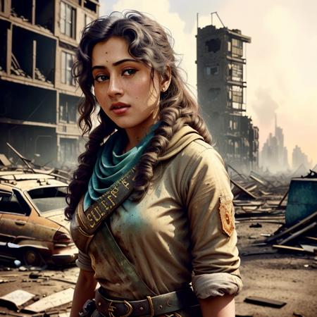 <lora:Madhubala:1> (extremely detailed CG unity 8k wallpaper, hasselblad award winner), beautiful detailed photo of Maghubala woman, beautiful Madhubala woman in the postapocalyptic ruins, old military uniform, disdain and angry, serious look, (postapocalyptic city background), (postapocalypse style), (close up), cinematic lighting, ambient soft lighting, dramatic lighting, diffused soft lighting, (detailed background with ruined city:1.4), (futuristic destroyed city), elite, rich, highly detailed, intricate, small breasts, 8k HD, full body 8k render, photorealistic digital art trending on Artstation 8k HD high definition detailed realistic, masterpiece, high quality, sharp focus, hdr, cinema shot, trending on ArtStation, Intricate, High Detail, Sharp focus, dramatic, photorealistic painting art by midjourney