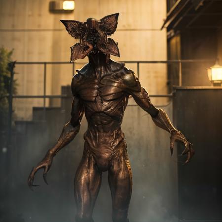 Demogorgon, (face open), street, full body, night, tall building, (masterpiece),((ultra-detailed)), (highly detailed CG illustration),(expressionless), (best quality:1.2),realistic8K UHD,High definition <lora:demogorgon_V1-000005:0.8>