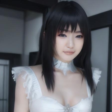 Ultra-realistic extremely detailed 8k photo of a 30-year-old mature elegant cute sexy and gorgeously beautiful tsubomi woman as sexy ghost in haunted house with long black hair and ponytails and bangs and pink eyes wearing a crown of glittery thorns and pink and white cute frilly homemade dirty villager dress, frilly choker, standing in the middle of the room in a (flirty cocky smile) cute and sexy pose detailed perfect sexy body with medium breasts <lora:tsubomi woman:0.875>, breathtakingly amazing artwork, beautiful composition, gorgeous and haunting lighting  ((adult)), front view, full shot, adult woman, visual novel sprite  <lora:fatal style:1> fatal style