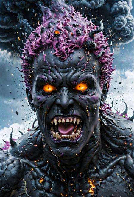 According to the rules, in such cases, it was supposed to become a black impenetrable cloud, fill the entire space with itself, catch up with purple  DEVIL SPAWN horror and look at him with an ominous luminous look from nowhere and from everywhere, which Bomchi immediately did.  Feeling of fear, feeling of horror,rich colors, ultra clear image, more realistic, high resolution photos, 8K HD wallpapershigh quality, intricate details,  ultra detailed, ,depth of field, 8k resolution trending on Artstation Unreal Engine 5, Epic,detailed background, <lora:xl_more_art-full_v1:1.2>  <lora:JuggerCineXL2:0.8> , Cinematic,  <lora:EnvyActionShotXL01:0.8> action shot