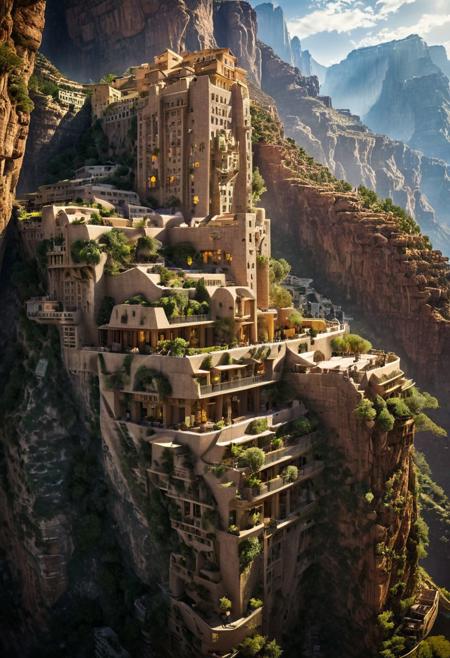 (The colonial city of the future, in the mist-filled Grand Canyon, on an unknown Earth-like planet, 2 moon on sky, Spaceship flight connects colonies, waterfulls:1.3), (Machu Picchu, a mountain settlement, incredibly spectacular:1.2), (Mario Botta:1.3), (avant-garde, future, reality, science fiction, photorealistic), (modern architecture:1.2), 
(Large Files, Ultra Realistic, 8K, 16k, FHD, HD, VFX, Perfect, Photography, composition, Architecture Sales Photography, Architecture Competition, Ultra High Resolution, Cinematography, High Resolution Image:1.1), (dramatic lighting, direct sunlight, ray tracing, clear shadow:1.2),  (real landscape:1.1), (blurred background:1.0), (urban background, more_details) ,
ac_neg1, great lighting, clear, hillscastel, extrusionbuilding, vertical