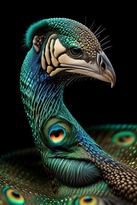 Create a photorealistic close up image of a peacock, feathers, vibrant colors and dark background, highly detailed, aesthetic, great lighting, extremely detailed,  award winning, perfect composition, a rich and complex image of nature, a vibrant tissue of hues and textures captured digitally, best quality, realistic, captivating, intricately detailed, hyper detailed, maximalist style, photorealist, sharp focus, dynamic lighting, superb composition, finest details, highest aesthetics, best quality, sharp focus, high contrast, stylized, clear, colorful, ultra quality, 8k, best quality, masterpiece,midjourneyv6.1, close up,