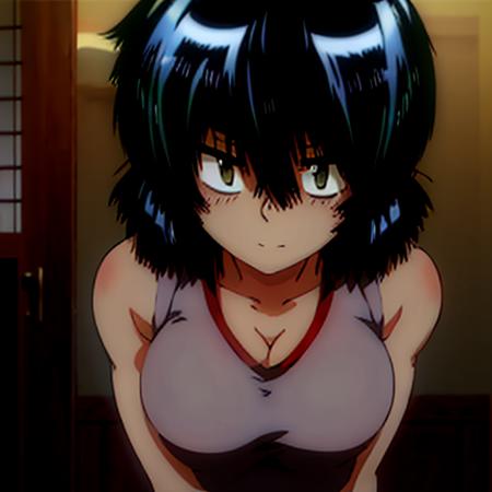 <lora:Urabe Mikoto:1>Mikoto Urabe, 1girl, solo, short hair,masterpiece, best quality,bob cut, messy hair,bangs,hair over one eye,large breasts,green eyes,scissors,blue hair