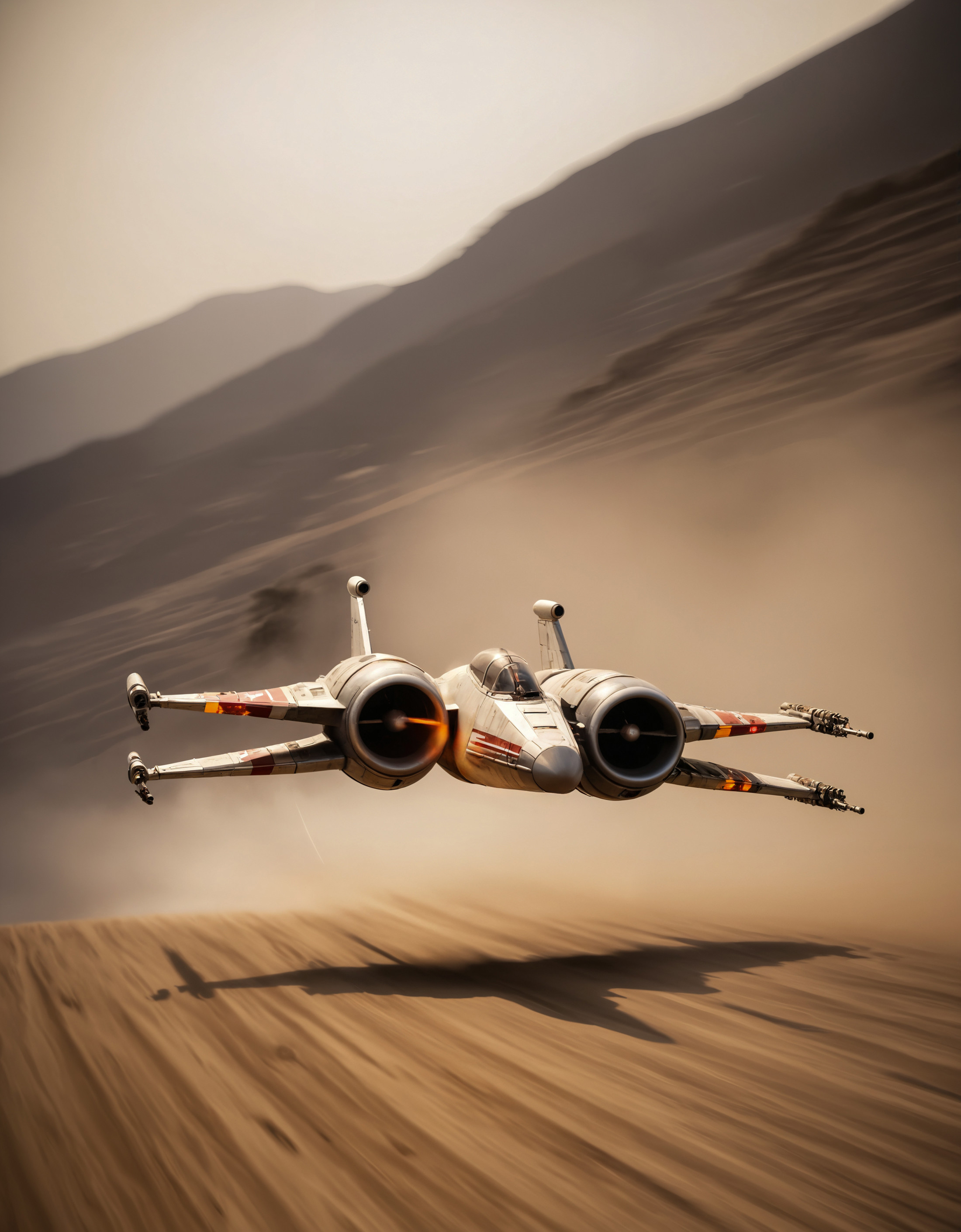 award winning photo of a x-wing going to warp speed, zavy-lghttrl, atmospheric haze, dynamic angle, cinematic still, star ...