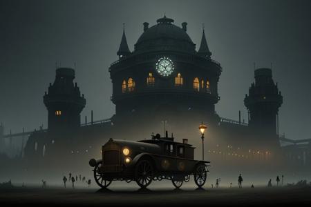 foggy, night, lodon, steam punk, fantasy, dynamic lighting