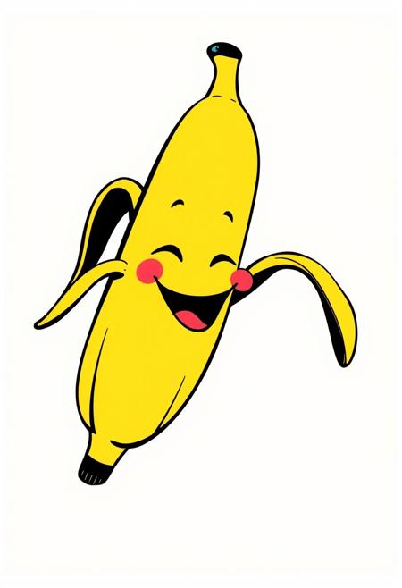 A pop art image of the happiest little banana you've ever seen in the style of Andy Warhol
