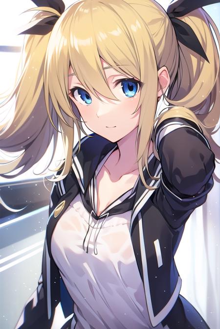 hinaearimura, <lyco:hinaearimura-LYCORIStest:1>,
hinae arimura, long hair, bangs, blue eyes, blonde hair, hair between eyes, twintails, hair ribbon, white ribbon, ribbon,
BREAK thighhighs, long sleeves, dress, collarbone, jacket, hood, black footwear, black dress, white thighhighs, zettai ryouiki,
BREAK looking at viewer, hands behind head,
BREAK indoors, classroom,
BREAK <lora:GoodHands-vanilla:1>, (masterpiece:1.2), best quality, high resolution, unity 8k wallpaper, (illustration:0.8), (beautiful detailed eyes:1.6), extremely detailed face, perfect lighting, extremely detailed CG, (perfect hands, perfect anatomy),