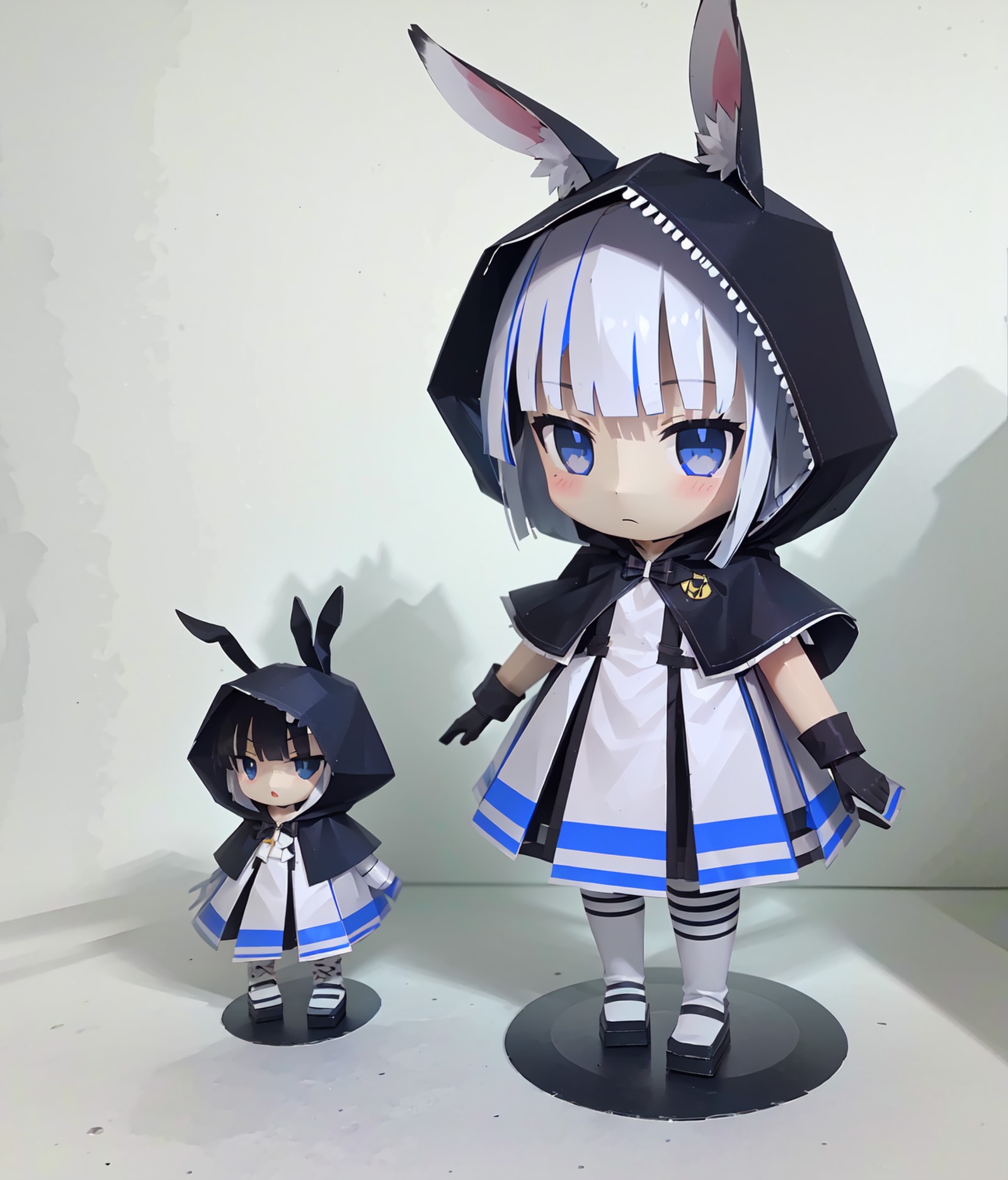 (Highest picture quality),(Master's work), papercraft, 1girl, chibi,Simple background,((White background:1.2)),animal ears...