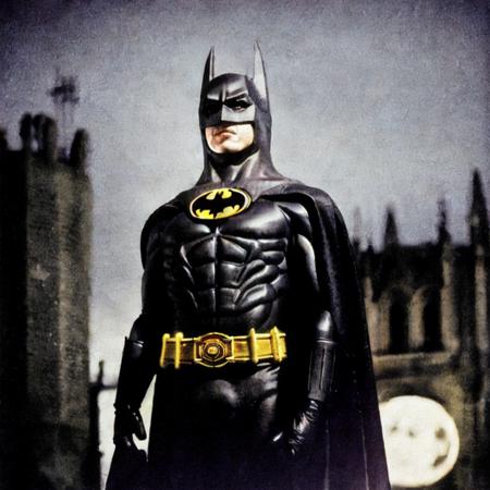 A photo of Batman standing in a street with Gothic Victoria London, soft glowing lights in the background, raining, moonlight, photographed by Steven Meisel on a medium format camera, atmospheric lighting, high ISO, (film grain:1.2) <lora:Batman89:1>