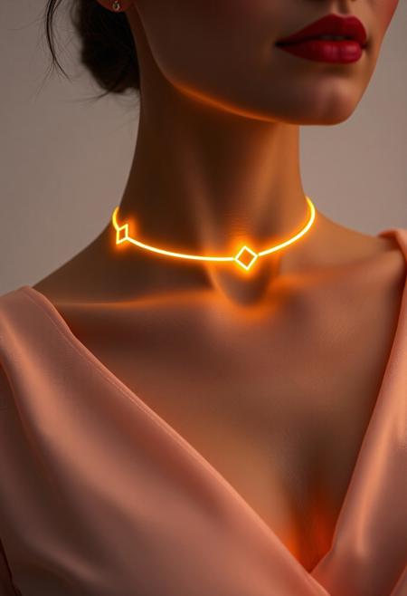 subdermal LED jewelry, (implant fashion:1.6), (internal LED glow:1.5) beneath the skin, (embedded LEDs:1.6) forming illuminated necklace shapes under the skin, soft golden light glowing from beneath, (elegant blouse:1.5), sapphire-like LED glow on the clavicle, (modest clothing:1.4), fabric seamlessly designed to complement subdermal technology, high-definition, (natural skin tone:1.5), soft light diffusion from under the skin, ultra-realistic textures, (tech-enhanced blouse:1.4), advanced subdermal lighting, (futuristic elegance:1.5), soft fabric gently covering the body, smooth light transitions under the skin, (modest fashion:1.4), sleek, refined style, high-resolution, delicate glowing effects, subtle implanted technology, modern, tech-based elegance, (nudity:-1.5), (revealing:-1.5), (suggestive:-1.5), (provocative:-1.5), (overexposed:-1.3), (worn jewelry:-1.5), (immodest:-1.4), (unclothed:-1.5), (explicit:-1.6)