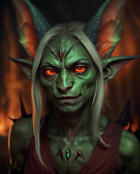 realistic photo of an elf goblin fox demon