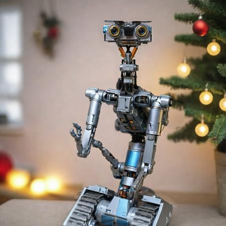 Johnny5-1024, a robot, livingroom, fire place, christmas tree, gifts, detailed eyes, highly detailed, photography, ultra sharp, film, bokeh, professional, 4k  <lora:Johnny5-1024:0.8> <lora:add-detail-xl:2>