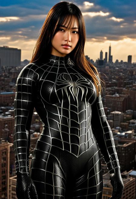 score_9, score_8_up, score_7_up, best quality, realistic, masterpiece, beautiful detail, hyperrealistic, afternoon sky, ((1girl, woman body, big breasts)), amazing detailed full body portrait of a beautiful japanese girl, wearing a realistic and highly detailed black raimi spider-man suit, ((huge muscular girl)), professional model wears ultra - detailed black raimi spider - man suit, ultra - detailed and grained black raimi spiderman suit, suit covered entire body and hand, black spiderman gloves, wet, (spread leg), (full body), (dirty skin), close up, octane render, highly detailed, volumetric, dramatic lighting, (highest quality:1.1), (HDR:1.3), (top quality, best quality), realistic, high definition, Expressionism - sharp focus, professional photography, masterpiece, ultra detailed photograph, high quality, 8k,