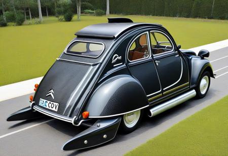 cf_style, (prototype, supercar, Citroen 2cv, conceptcar, spoilers, car rear spoiler, rocker panels, boosters, carbon fiber hull:5)(hull reflectivity:-2), (gold accents:2), (neon green outlines:1.2), best artist, best shadows, best lighting, best textures, best contrast, masterpiece, photo realistic, a racing car driving on a professional circuit, (reflectivity:-2),(reflectiviness:-2),
outdoor, god rays, wind, particles, dust, cloud of dust, exhaust gas explosion, official F1 racing circuit, grass, sun, 
Isolated island, boats, sharks, fantasy, giant helmet,
Dynamic angle, source_action_movie, race to the death situation, humor, fun, parody,
<lora:Styles\SDXL\Carbon_Fiber_Style_World_Morph_SDXL_-_Snoodler_-_V2.0>