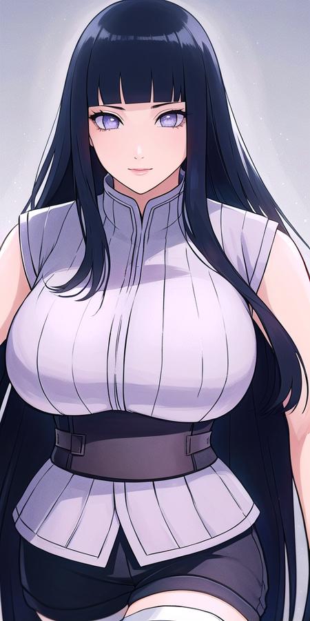 <lora:Hyuuga_HinataV1:0.7> hyuuga_hinata, huge_breasts, standing, solo, sleeveless_shirt_Black_shorts_fishnet_thighhighs,, masterpiece, best quality, detailed face, detailed eyes, highres,