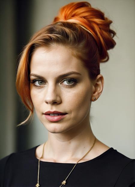 portrait of sks woman by Flora Borsi, style by Flora Borsi, bold, bright colours, orange Mohawk haircut, ((Flora Borsi)), <lora:lora_annachlumsky_v1_from_v1_160:1>